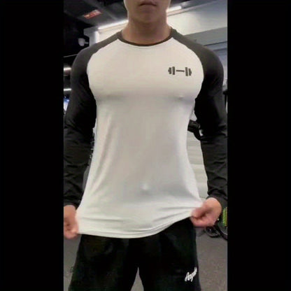 Men's Athletic Compression Long Sleeve T-Shirt - Quick-Dry, Breathable, with Graphic Print, Crew Neck, Stretch Fabric - Ideal for Running, Gym & Sports Activities, Gym Clothes