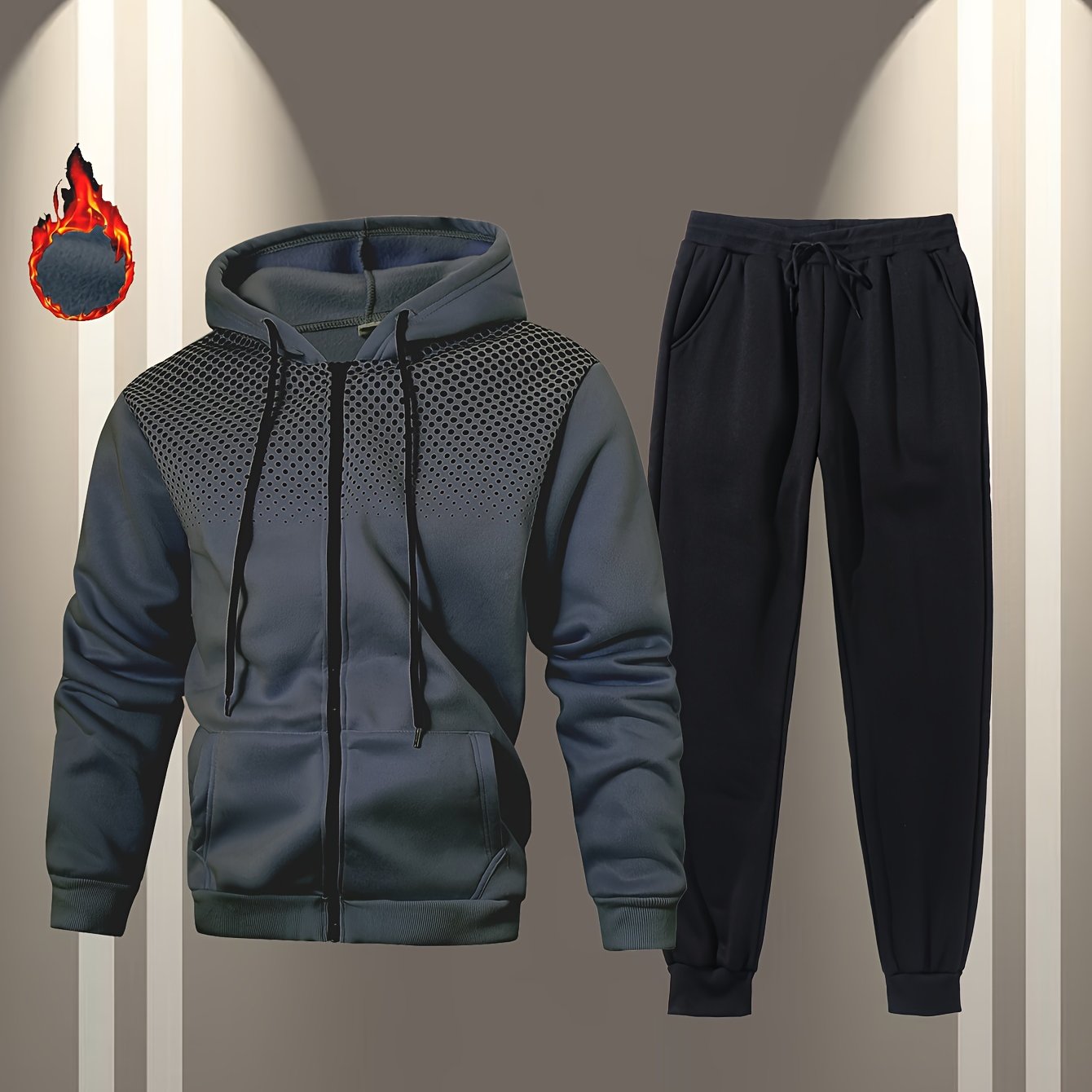 Autumn and Winter Zip-Up Jacket Set with Fleece Hooded Jacket and Button Front