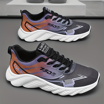 Men's Lightweight Sneakers - Non-Slip PVC Sole, Cushioned EVA Insole - White/Blue Accent Low-Top Sneakers for Gym, Running, Everyday - All-Season Lace-Up Athletic Footwear - Model HX-3, Sports Activities, Sporty Design, Secur