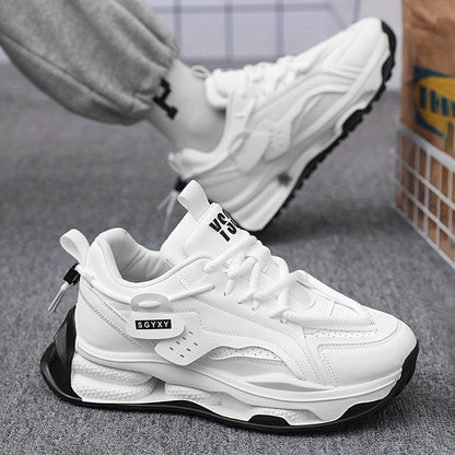 Men's Trendy Solid Colour Chunky Sneakers, Comfy Non Slip Durable Lace Up Soft Sole Shoes For Men's Outdoor Activities