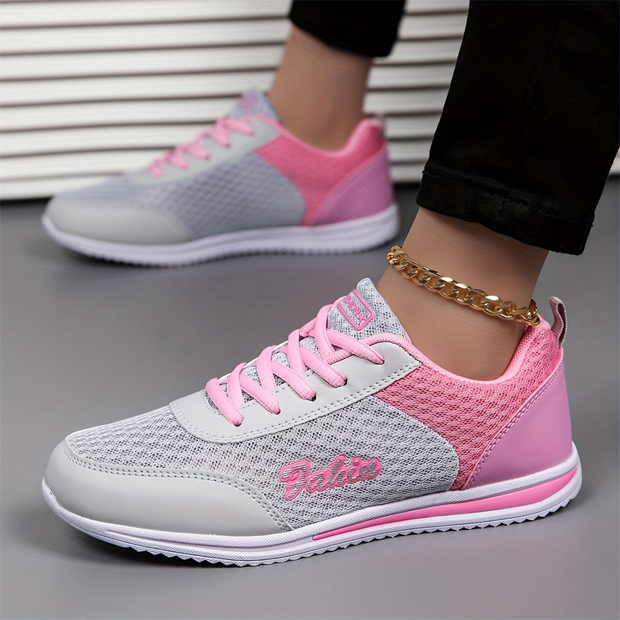 Women'S Breathable Lightweight Running Shoes - Black & Pink Checkered Design, Low-Top Lace-Up Sneakers with EVA Sole for Casual, Travel & Light Jogging, All-Season Comfort, Ladies Sneakers, Stylish Sportswear, Cushioned Suppo