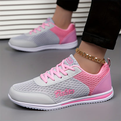 Women'S Breathable Lightweight Running Shoes - Black & Pink Checkered Design, Low-Top Lace-Up Sneakers with EVA Sole for Casual, Travel & Light Jogging, All-Season Comfort, Ladies Sneakers, Stylish Sportswear, Cushioned Suppo