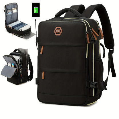 Large Capacity Women'S Travel Backpack with Shoe Compartment, Flight Approved Carry-On, Business Laptop Bag, Polyester Lined, Adjustable Strap, Zipper Closure, Solid White, USB Powered