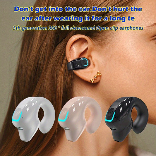 Clip-On Wireless Earbuds with Long Battery Life, Universal Phone Control, And Voice Noise Cancellation - Ideal for Exercise And Compatible with All Smartphones, Secure Fit Clip-On Design, Calls, Videos, And Music Playback, Wi