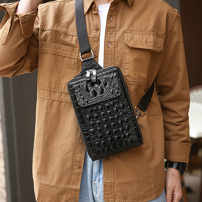 Men'S Stylish Black Crocodile Pattern Crossbody Bag - Durable, Large Capacity, Adjustable Strap, Perfect for Travel & Daily Commute, Commuter Shoulder Bag|Stylish Crossbody|Durable Fabri