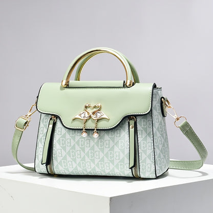 Elegant Pink Women's Handbag - Luxury Crossbody & Shoulder Bag with Golden-Tone Hardware, Magnetic Closure, and Stylish Bow Accent, Travel Crossbody Bag | Structured Design | Textured Surface