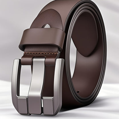 Men'S Genuine Leather Belt with Alloy Buckle - Elegant Black Design, Medium Width for Business & Casual Wear, Sweat-Resistant, Durable Alloy Buckle, Perfect for Waist Size, All-Season Use, Ideal for Jeans & Formal Attire, For