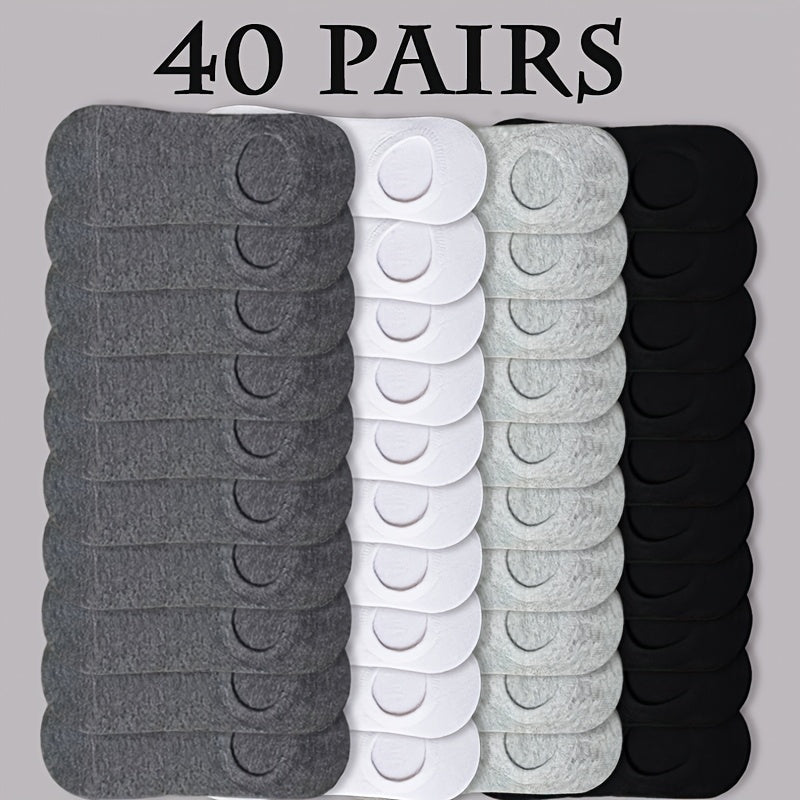 40 Pairs Men'S & Women'S Invisible Boat Socks - Breathable, Lightweight Running & Sports Socks with No-Show Design, Polyester Knit Fabric, Solid Colors (Gray, White, Black), Everyday Leisure Socks | Solid Color Socks | Lightw