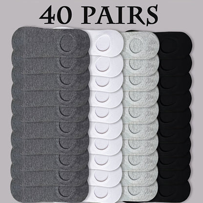 40 Pairs Men'S & Women'S Invisible Boat Socks - Breathable, Lightweight Running & Sports Socks with No-Show Design, Polyester Knit Fabric, Solid Colors (Gray, White, Black), Everyday Leisure Socks | Solid Color Socks | Lightw