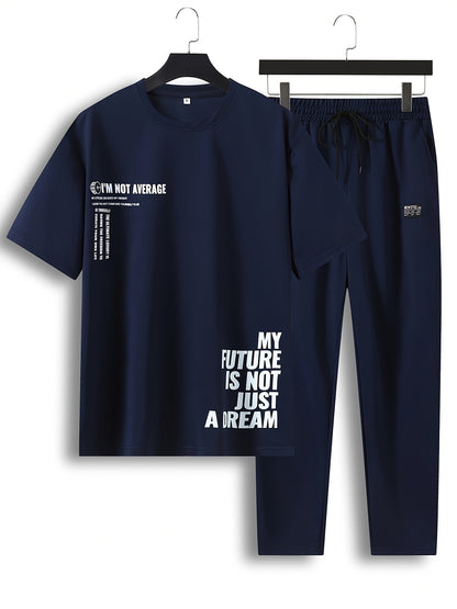 Men's 2pcs Summer MY FUTURE IS NOT JUST A DREAM Casual T-Shirt and Pants Set - Suitable for Casual Sports Outing - Starry OB