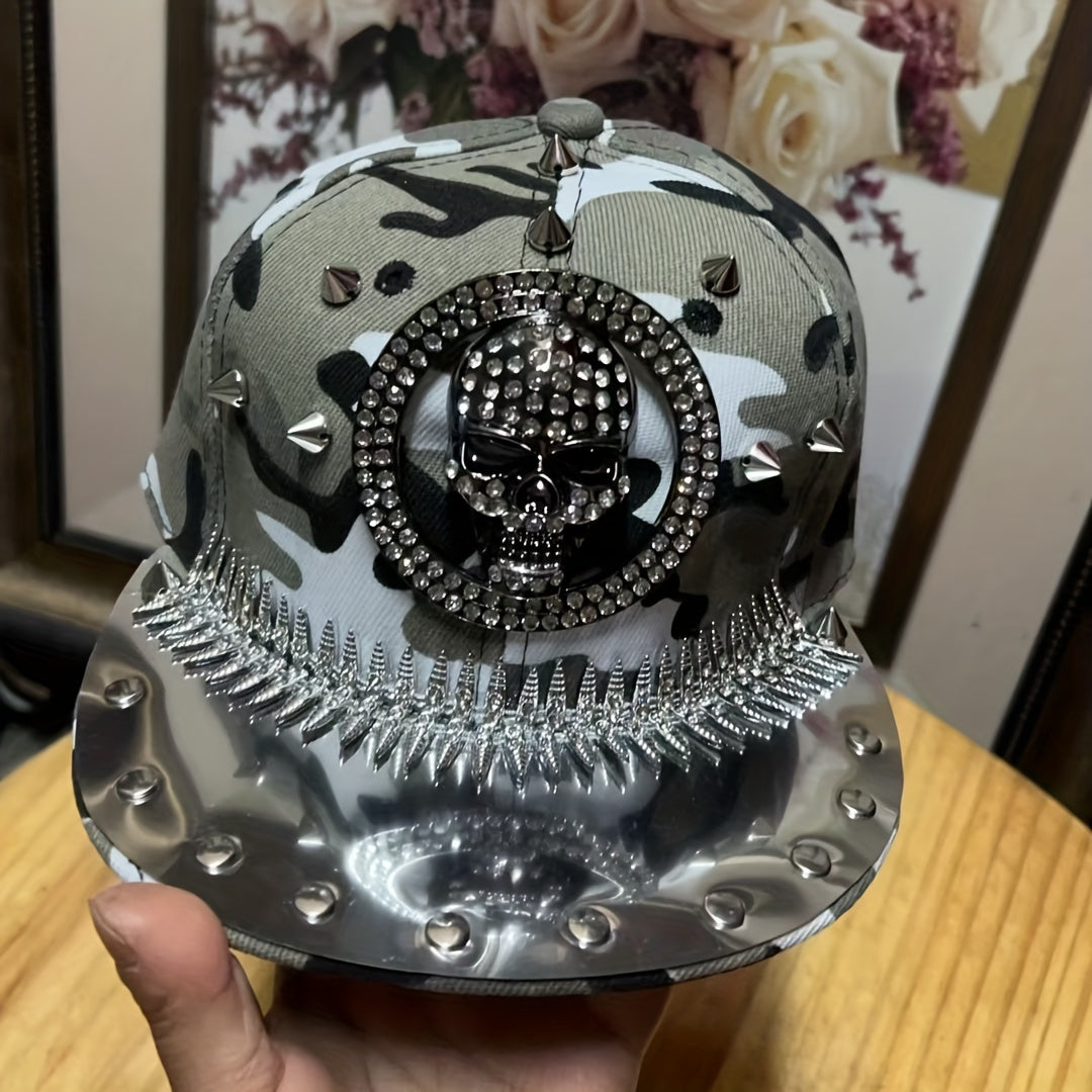 1pc Men'S Fashion Hip-Hop Street Dance Punk Baseball Cap, Lightweight Polyester, Non-Stretch Fabric, Street Style with Skull and Wings Design