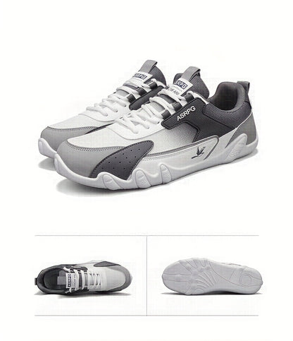 Men's Breathable Low-Top Casual Sneakers - Sporty Lace-Up Walking Shoes with Navy/White/Golden Accents, All-Season Outdoor & Everyday Comfort, Durable Fabric Upper & PVC Sole, Comfortable Footwear, Sleek Shoe Design, Lightwei