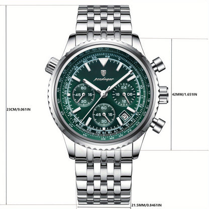 Berda Tomato Business Dominant High-end Luxury Stainless Steel Watch Waterproof Luminous Calendar Quartz Men's Watch, POEDAGAR