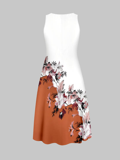 Fashion Women's solid color small cardigan and floral print patchwork dress two-piece set