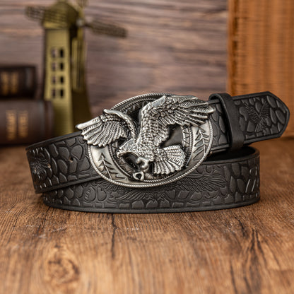 Oval Eagle Large Buckle Belt, Embossed PU Leather Belt, Men's Belt, Ideal choice for Gifts