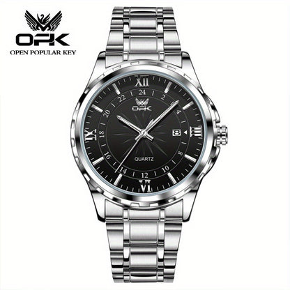Elegant Luxury Men's Watch with Night Light, Roman Numerals & Date Display - Quartz Movement Stainless Steel Band for Business Casual & Formal Occasions