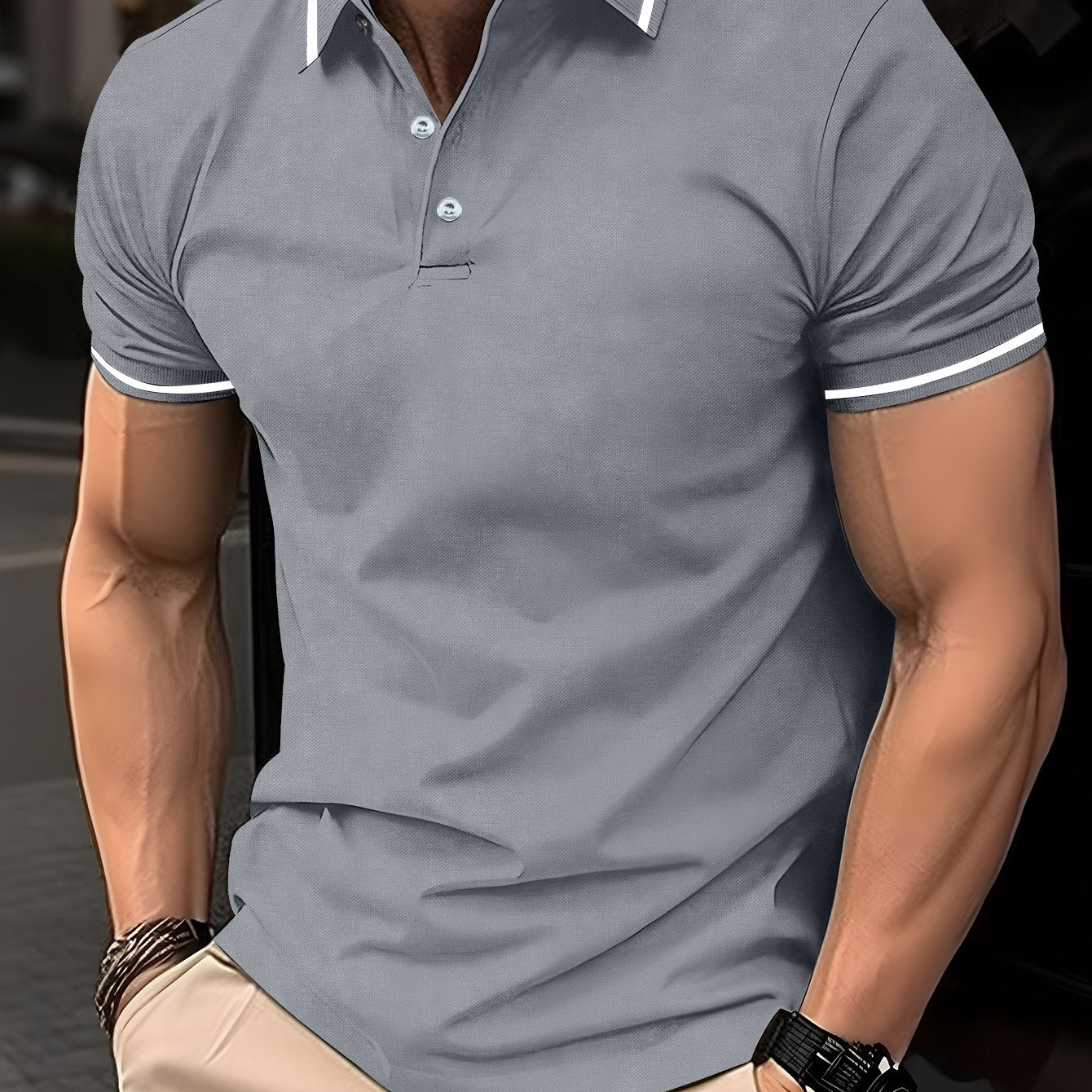 Men's Solid Golf Shirt, Casual Short Sleeve Lapel Shirt For Summer Outdoor