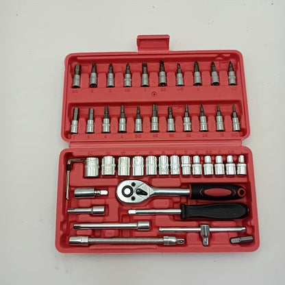 Mechanical Tool Set, Multifunctional Car Repair Toolbox, Suitable for Cars, Bicycles, Motorcycles and 1/2" 3/8" SAE & Metric Sizes Universal Wrench Kit Including Tooth Ratchet Wrenches, Household, Garage, Bicycle Trunk Specia