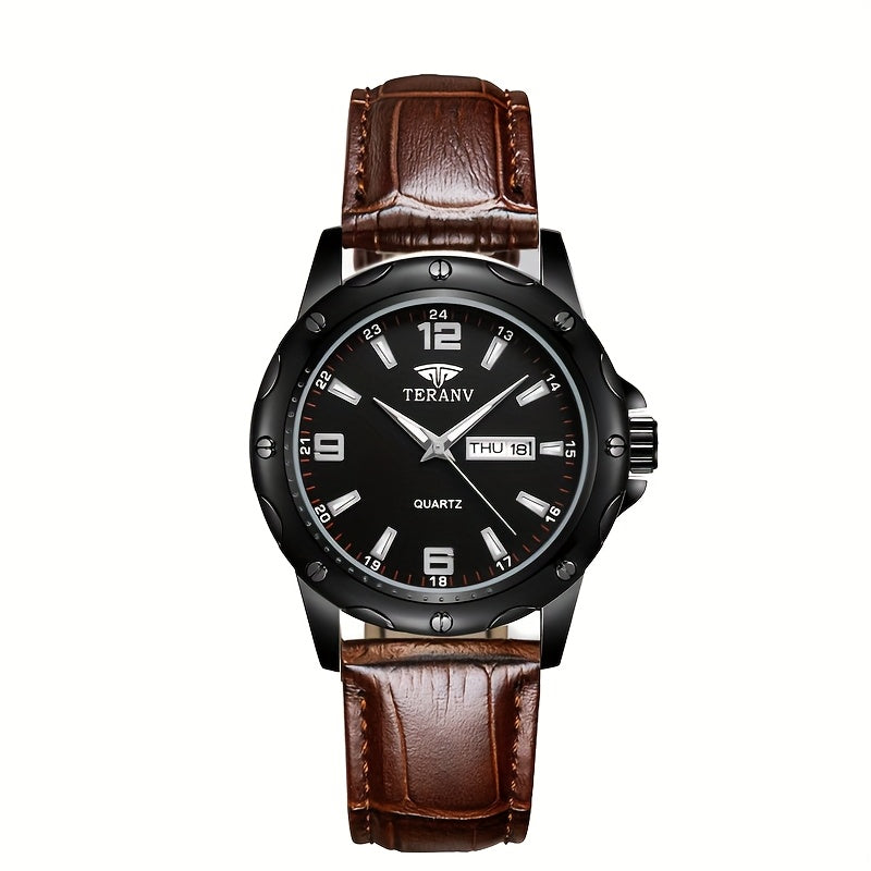 Elegant Men's Stainless Steel Quartz Watch - IPX7 High Quality, Luminous Hands, Date & Day Display, Business Casual Sporty Design for Everyday & Water Activities, Versatile Wristwatch, Sleek Strap Design, Glowing Markers