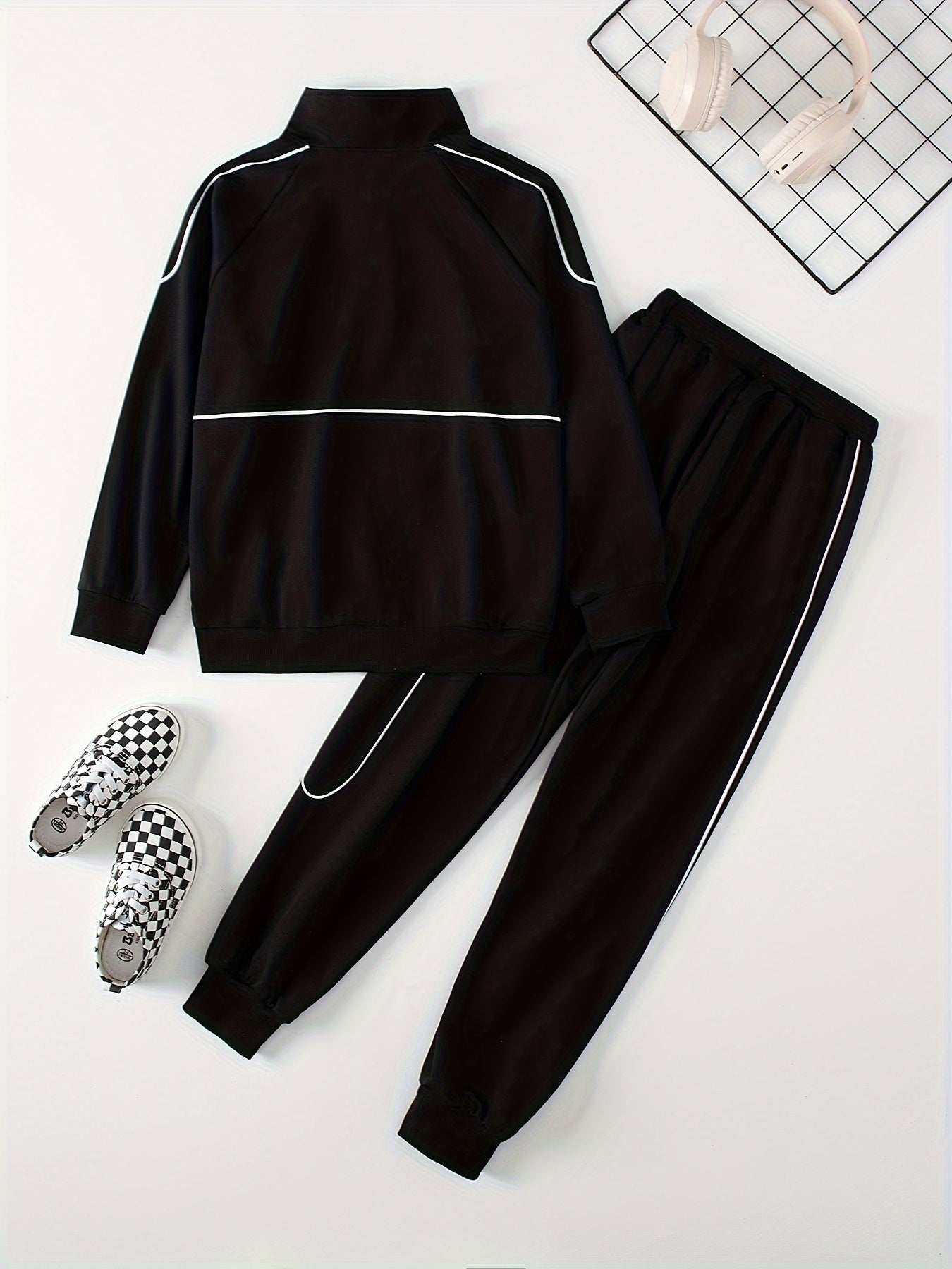 Boys' Casual Sportswear Set - Zip-Up Stand Collar Jacket & Joggers, Long Sleeve, Polyester - Perfect for Spring/Fall Outdoor Activities, Perfect for Outdoor