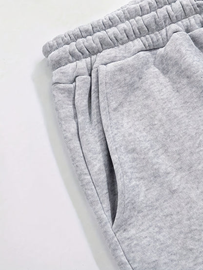 Men's Long Sleeve Hooded Sweatshirt + Threaded Sweatpants Set Spring and Autumn Solid Color Pullover Regular Long Sleeve T-shirt and Pants Belt Drawstring Casual Sports Trousers Two-piece Set