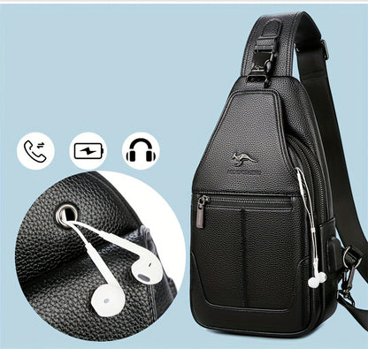 New Men'S Chest Bag 2024 Genuine Faux Leather Texture Crossbody Bag Casual Shoulder Bag Men'S Large Capacity Backpack Trendy