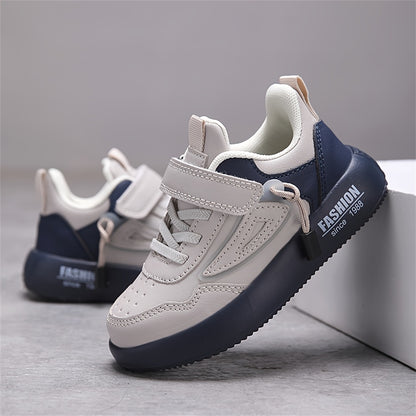 Boys' Lightweight EVA Soft Sole Sneakers with Closure - Breathable Fabric Lining, Low-Top Casual Shoes for Running, Hiking & Outdoor Activities, White & Navy Blue, Boy Sneakers, Running Footwear, Vintage Style, Durable Constr