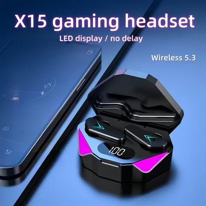 Bluetours X15 Wireless Earbuds with Colorful LED Lights - Intelligent Digital Display, Extended Playtime, Clear Call Quality, Low Latency, Ideal for Gaming & Outdoor Use - No Charger Included, Gaming Headphones | LED Light Ea