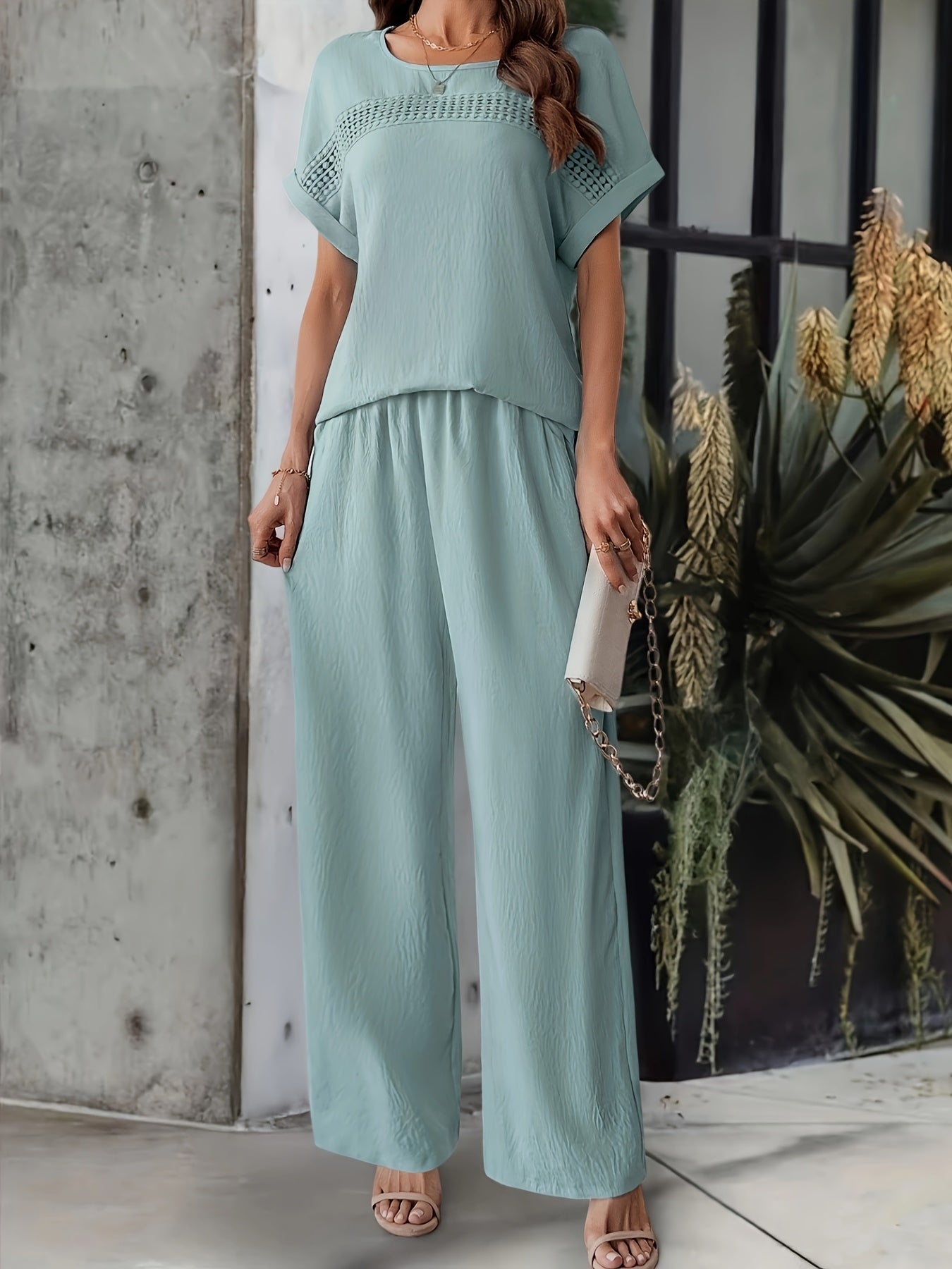 [Elegant Set + Short Sleeve Top and Pants]