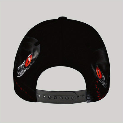 CUTEHSJ Men's Punk Rock Baseball Cap - Lightweight Adjustable Sun Hat with Red Snake Graphic, Black & Red Contrast Design for Beach, Fishing, Outdoor Activities & Vacation, Stylish Headgear