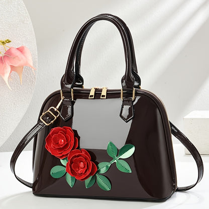 INCK KMCRK Women'S Elegant Black Tote Bag with Golden-Tone Hardware & Floral Embellishments - Large Capacity, Removable Shoulder Strap, Zipper Closure, Polyester Lining - Perfect for Spring/Summer, Casual & Formal Occasions,