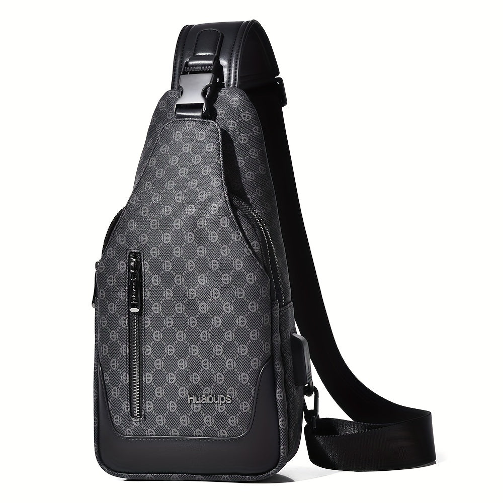 HUABUPS Men'S Crossbody Backpack - Black PVC Business Commuter Bag with USB Charging, Adjustable Strap, Multiple Compartments & Durable Design for Travel, Hiking, Daily Use - Ideal Gift for Men, Hiking Gear, Stylish Accessory