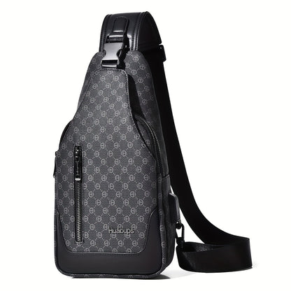 HUABUPS Men'S Crossbody Backpack - Black PVC Business Commuter Bag with USB Charging, Adjustable Strap, Multiple Compartments & Durable Design for Travel, Hiking, Daily Use - Ideal Gift for Men, Hiking Gear, Stylish Accessory