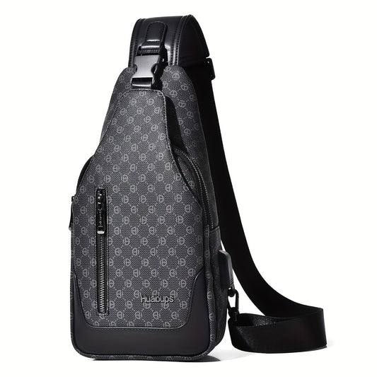HUABUPS Men'S Crossbody Backpack - Black PVC Business Commuter Bag with USB Charging, Adjustable Strap, Multiple Compartments & Durable Design for Travel, Hiking, Daily Use - Ideal Gift for Men, Hiking Gear, Stylish Accessory