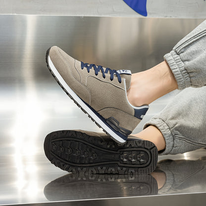 Men's Non-Slip Sneakers - All-Season Lace-Up Sneakers with Cushioned PU Sole, Beige/Blue Accent Low-Top Design for Gym, Hiking, Everyday - Non-Marking Tread, Durable & Easy-Clean Casual Shoes, Hiking Sneakers, Gym Footwear, R