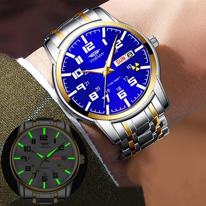 1pc New Stainless Steel with Digital Men's Watch Calendar Week Display Fashion Trend Life Travel Luminous Casual Sport Business Watch Ideal for Birthday Gifts Holiday Gifts Gifts
