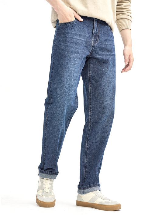 Men's Classic Straight-Leg Casual Jeans - Cotton Blend, Machine Washable, Non-Stretch Denim for All Seasons