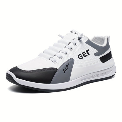 Men's White/Grey/Black Casual Sneakers - Low-Top Lace-Up Shoes with Cushioned Rubber Sole, PU Upper & Fabric Lining - Lightweight Everyday Walking Shoes for Gym, Office, Travel - Minimalist Athletic Footwear, Shoes Sneakers,