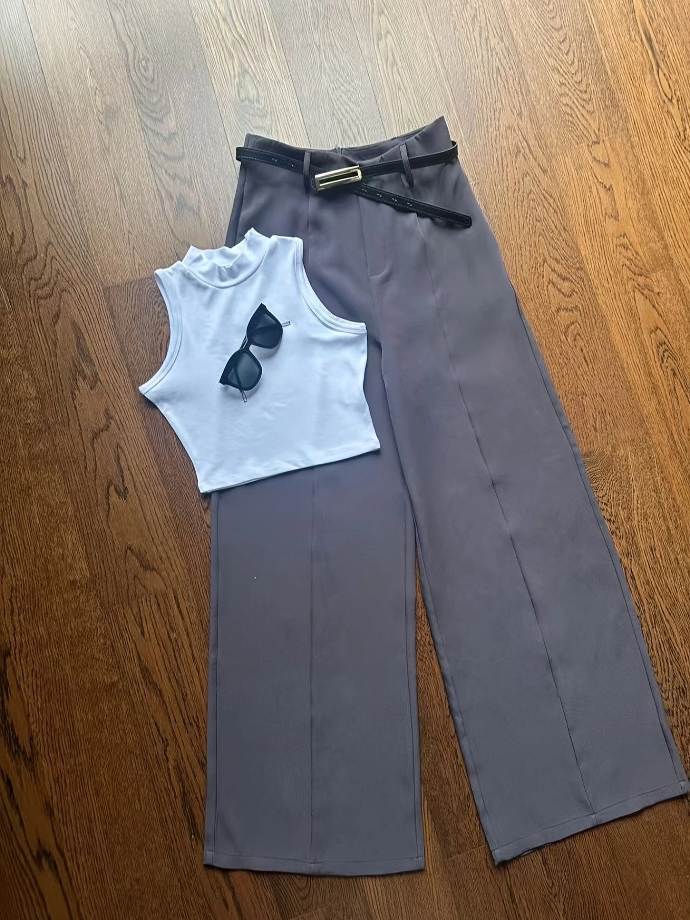 Summer Sexy Half-Turtleneck Sleeveless Vest + Versatile Western Flare Pants Set with Belt