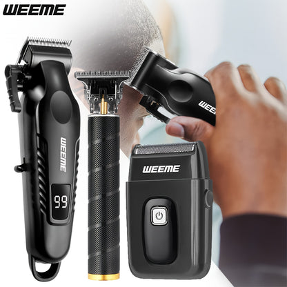 WEEME Men'S Grooming Three-Piece Set Multifunctional Electric Clipper Trimmer with Alloy Stainless Steel Blade Three-Speed Adjustment USB Fast Charging LCD Power Display Ultra-Long Battery Life Essential for Home Travel Car B