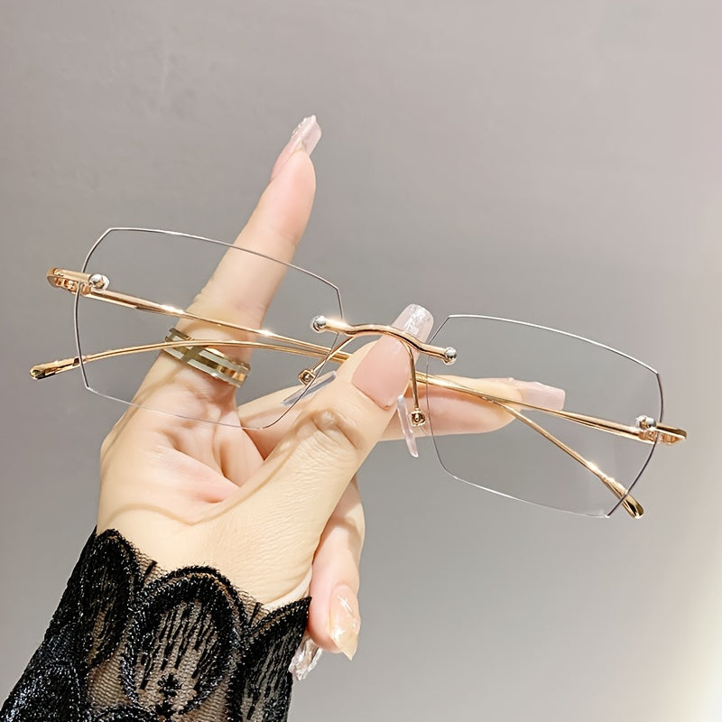 1pc Rimless Square Photochromic Glasses - Elegant & Lightweight, Color-Changing Lenses for Indoor/ Use, Ideal for Daily Wear, School, Business, & Special Occasions, Non-Prescription, Perfect Gift