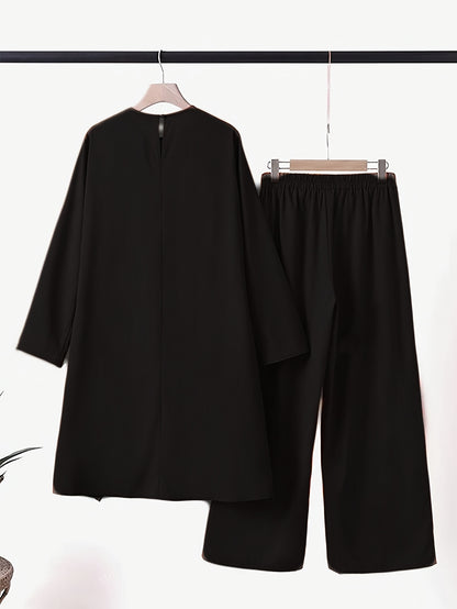 Irregular Long Sleeve New Top Women's Wide Leg Pants Fashion Set Loose Casual Two-Piece Suit