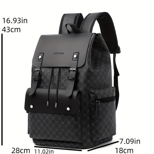 Men'S Stylish Black Synthetic Backpack with "LOOK" Print - Large Capacity, Double-Shoulder Design, Multiple Compartments, Perfect for Business Travel & Casual Outings, Business Backpack | Trendy Backpack | Secure Zipper Closu