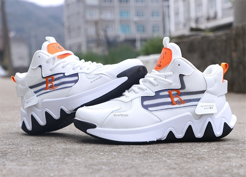 Breathable Men's Running Shoes with Anti-Slip EVA Sole, Lightweight Low-Top Sneakers for Casual Wear and Light Exercise, White with Orange Accents, Comfortable Fabric Upper and Durable PVC Insole, Versatile Sneakers | Stylish