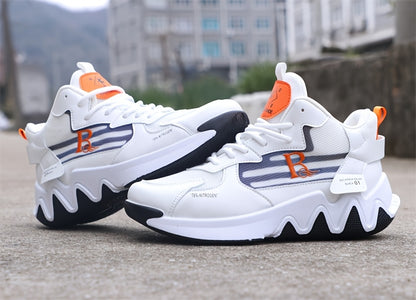 Breathable Men's Running Shoes with Anti-Slip EVA Sole, Lightweight Low-Top Sneakers for Casual Wear and Light Exercise, White with Orange Accents, Comfortable Fabric Upper and Durable PVC Insole, Versatile Sneakers | Stylish