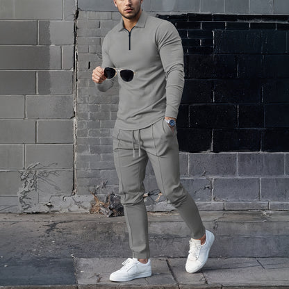 2025 collar half zipper long sleeved two-piece set, collar zipper allows for free breathing, casual pants to wear, knitted fabric is softer, multi color and multi style, Men's solid color is simple and not simple.