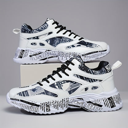 Men'S & Women'S Graffiti Couple Sneakers, All-Season Lightweight Cushioned Running Shoes, Stability Pronation, Cartoon Pattern, MD Sole, EVA Insole, Polyurethane Upper, Fabric Lining