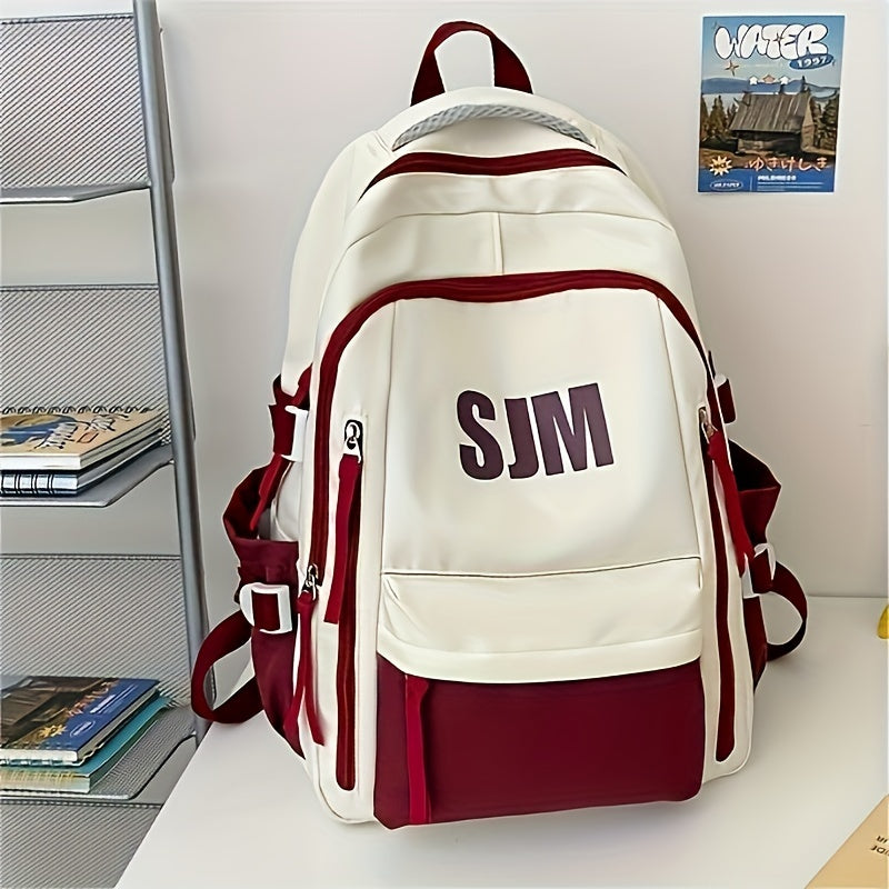 Stylish Unisex Nylon Backpack - Durable Casual Travel & School Bag with Adjustable Straps, White & Blue Design, Lightweight and Spacious for Everyday Use, School Backpack | Contrast Strap Design | Polyester Lined, Travel Back