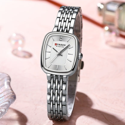 CURREN Women's Watch Original Brand Stainless Steel Strap New Square Subdial Fashionable Casual Business Quartz Analog