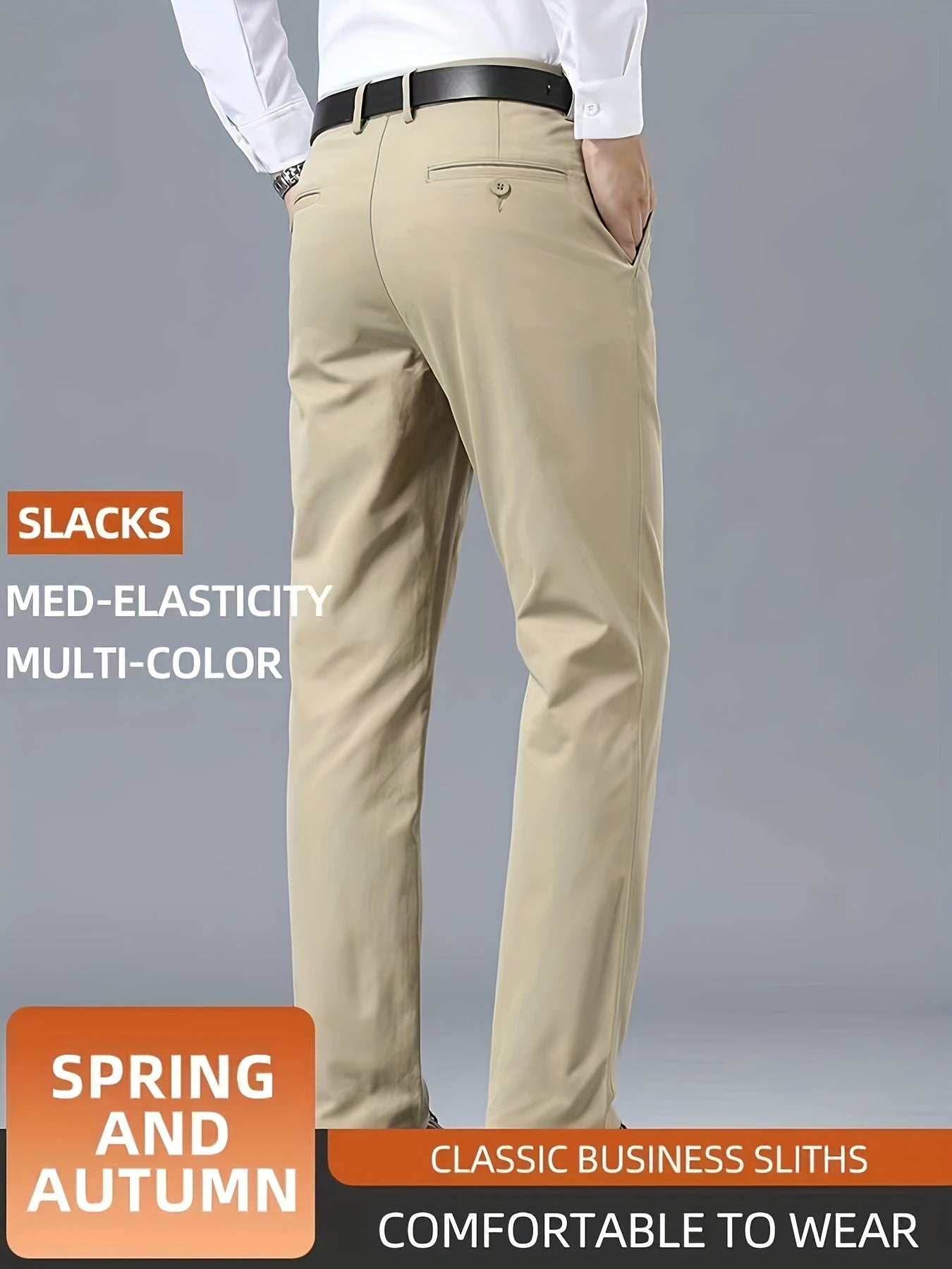 Men's Casual Solid Color Dress Pants - Polyester Blend, Woven, Regular Fit, All-Season Comfort, Adult Suit Pants